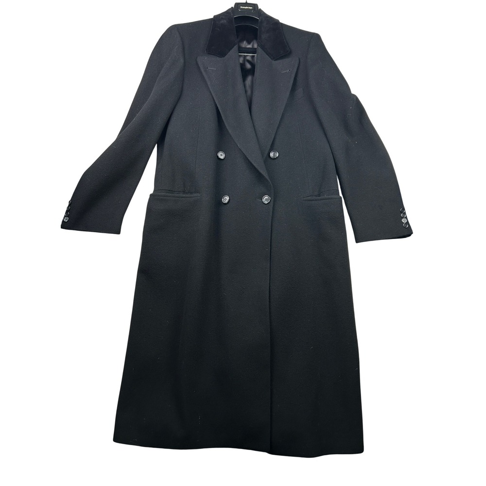 Neiman Marcus Mens XL Black Double Breasted Overcoat Velvet Collar Made Canada